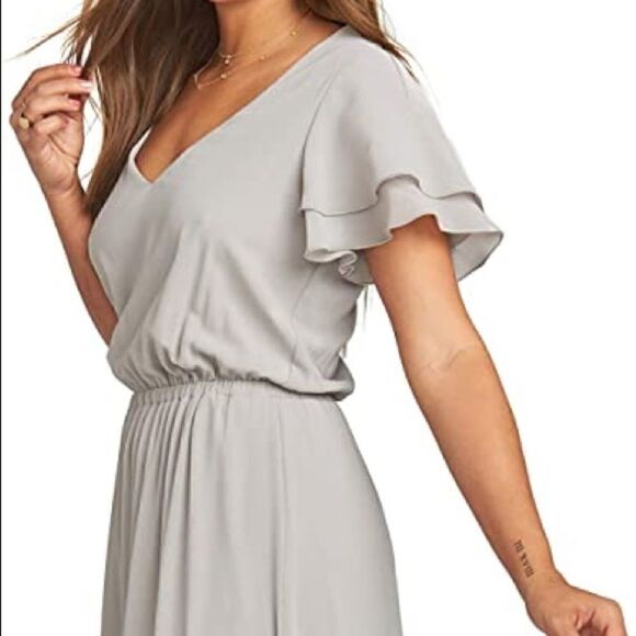 Show Me Your MuMu Women’s Gray Flutter Sleeve Evening Gown Bridesmaid Dress M - Picture 4 of 13